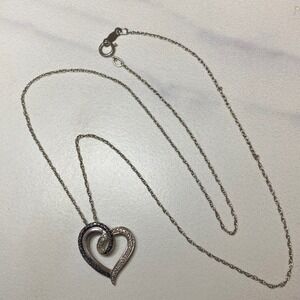 Sterling Silver Heart‎ Necklace Black White Crystal Accent Pendant Chain 925 16"